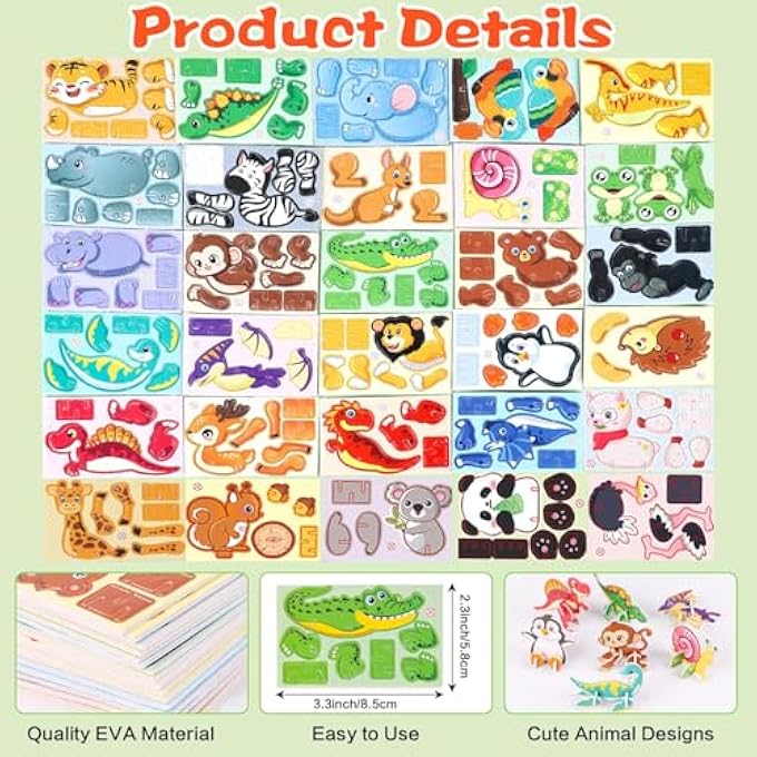 3D ANIMAL PUZZLES FOR KIDS,EDUCATIONAL JUNGLE, DINOSAUR & FARM ANIMAL PUZZLE SET  PRESCHOOL & ELEMENTARY LEARNING TOYS  CLASSROOM PRIZES, PARTY FAVORS, BIRTHDAY GIFTS 30-PACK - Image 2